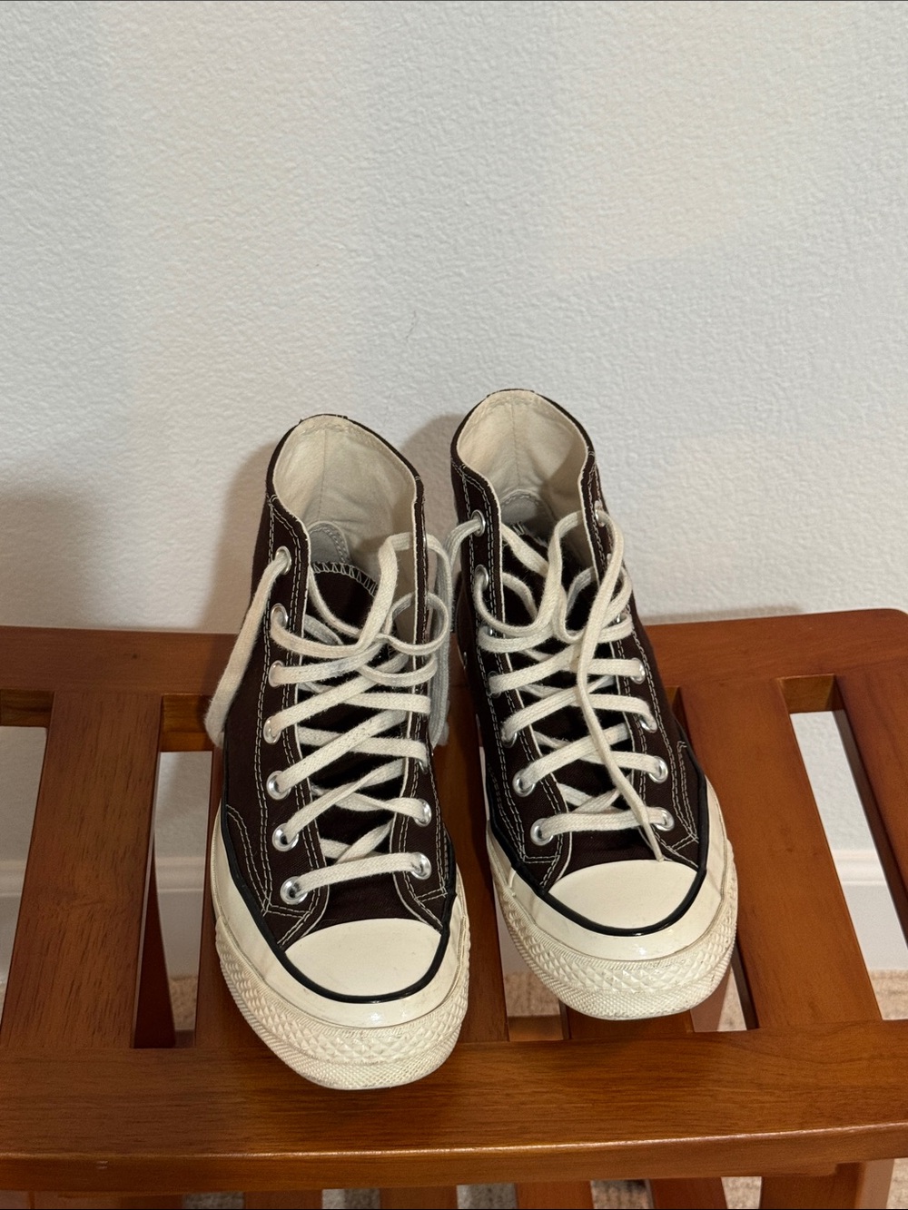 Converse High-Top Sneakers in Dark Brown & Cream - Picture 8 of 9